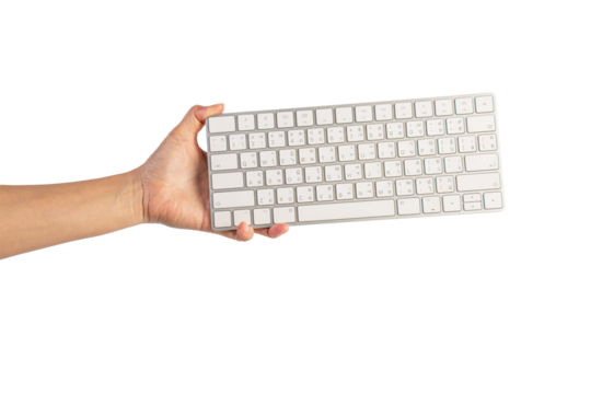 A large white keyboard in hand on a transparent background