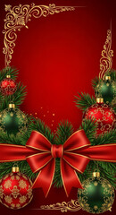 christmas background with red balls and fir branches