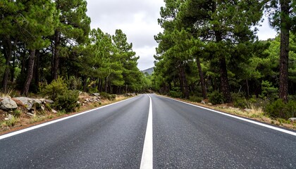 Obraz premium Winding road through a pine forest