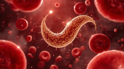 Glowing Bacteria Invading Bloodstream: 3D Pathogen in Erythrocytes – Perfect for Medical Infographics, Educational Posters, Healthcare Marketing, Research Presentations, and Sepsis Awareness Campaigns