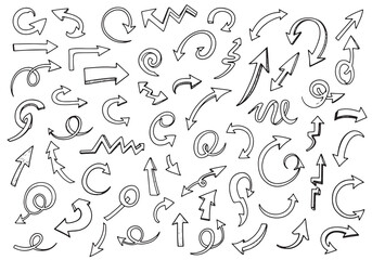 Extensive collection of handdrawn dashed arrows pointing in various directions, ideal for adding detail to your designs