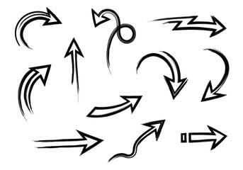 Hand drawn arrow set collection of black grunge arrows in different directions vector illustration of sketch arrows