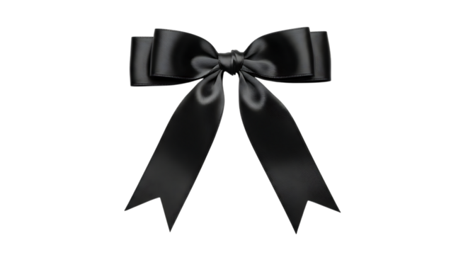 Elegant black satin ribbon bow isolated on transparent background