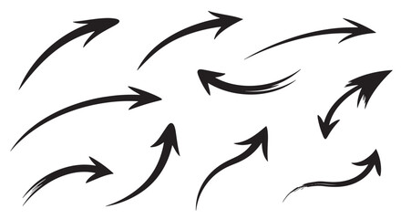 Hand drawn arrow collection, featuring various brush stroke styles for direction, navigation, and design elements