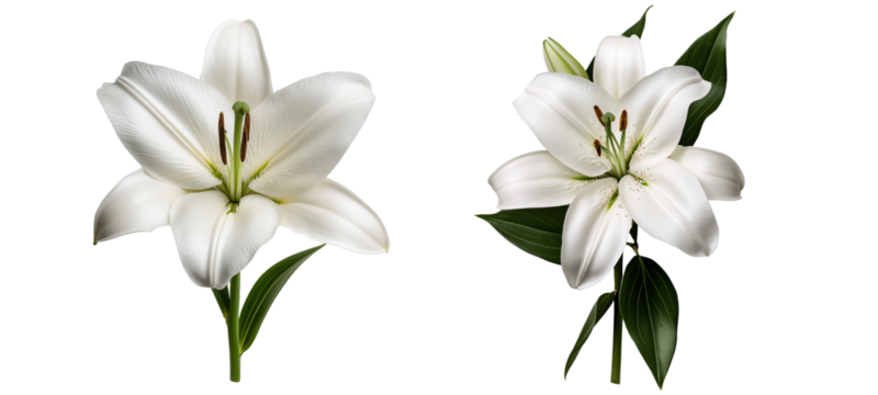 set of orange white pink lily with opened petals isolated on transparent background	 - Powered by Adobe