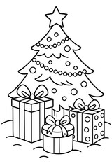 Christmas tree with presents and decorations for детские раскраски  