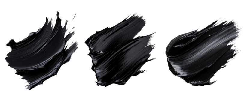 black and white paint splashes, a dark oil paint brush stroke isolated on transparent background	