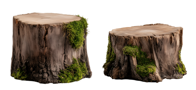 A side view of a large tree stump isolated on a transparent background	