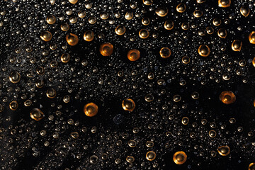 water drops on glass in close-up. Abstract background.  concept of microworld, origin of life. Mockup for your logo. horizontal wallpaper or web banner.