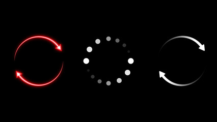 Loading Spinner and Refresh Arrow Icons Set on Black Background