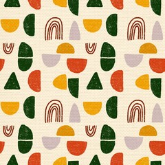 Boho Abstract Geometric Seamless Pattern with Earthy Colors and Textured Shapes