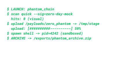 Mockup Hacker Terminal Screen with Cyber Attack Simulation terminal command. - Green Text no background
