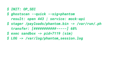 Mockup Hacker Terminal Screen with Cyber Attack Simulation terminal command. - Green Text no background