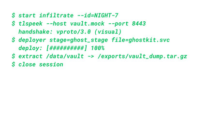 Mockup Hacker Terminal Screen with Cyber Attack Simulation terminal command. - Green Text no background