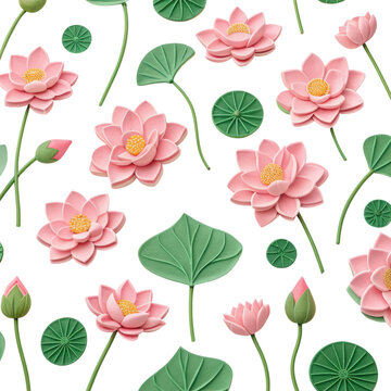 Lotus flower seamless pattern pink petals calm charm isolated transparent Background,
