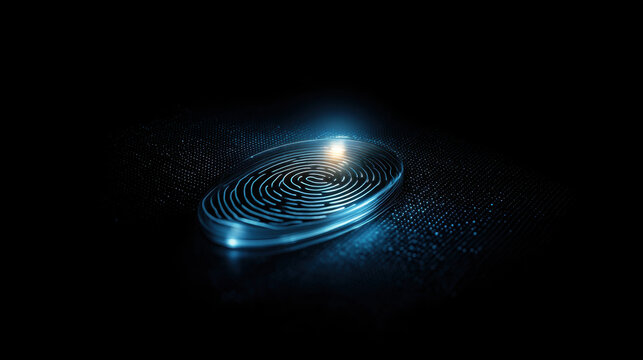 Digital fingerprint security concept illustration. A digital illustration of a glowing fingerprint, representing data protection and security in a modern, technological context. - Powered by Adobe