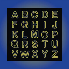 English Alphabet A to Z – Bold Letters with Yellow and Blue Spiked Outline on Black Background