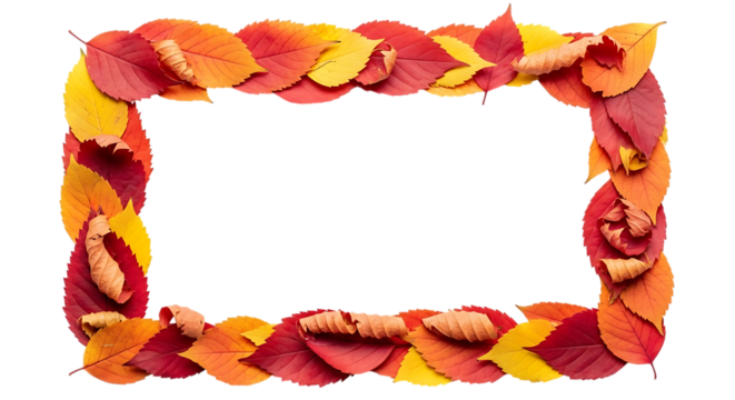 Autumn leaf border frame isolated on transparent background