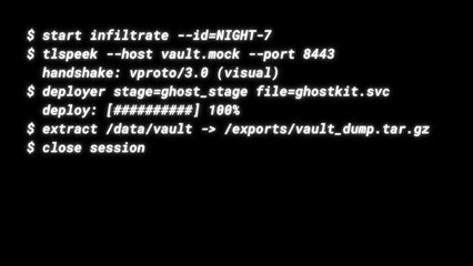 Mockup Hacker Terminal Screen with Cyber Attack Simulation terminal command. - White neon text