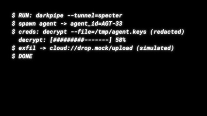Mockup Hacker Terminal Screen with Cyber Attack Simulation terminal command. - White neon text