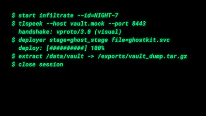 Mockup Hacker Terminal Screen with Cyber Attack Simulation terminal command. - Green neon text
