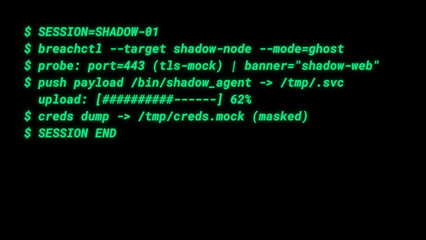 Mockup Hacker Terminal Screen with Cyber Attack Simulation terminal command. - Green neon text