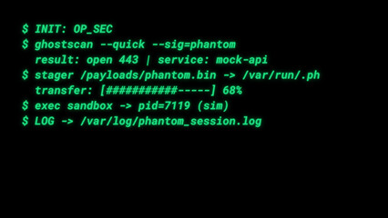 Mockup Hacker Terminal Screen with Cyber Attack Simulation terminal command. - Green neon text