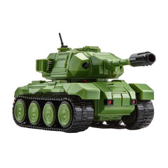 Olive-green toy tank, angled view