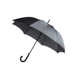 Gray and black umbrella, open, isolated