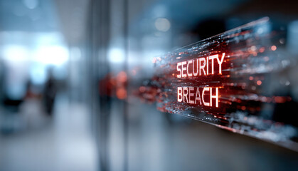 Cybersecurity warning alert shown on digital interface, representing data breach and system vulnerability, Hacking attempt detected on computer screen