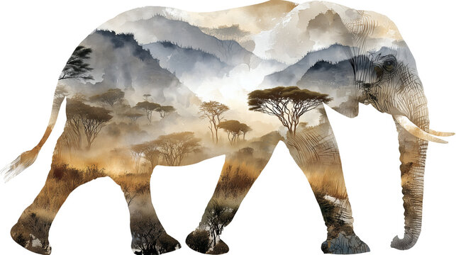 Elephant Savanna Double Exposure