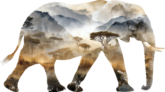 Elephant Savanna Double Exposure