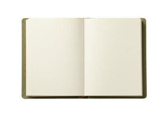Isolated open blank book on solid surface with textured cover ready for creative work