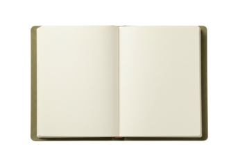 Isolated open blank book on solid surface with textured cover ready for creative work