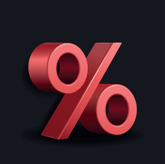 3d red percent discount sign isolated on a white background. Vector illustration
