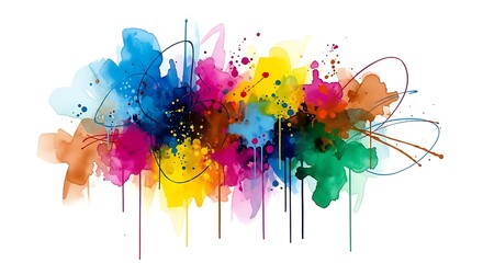 Explosion of vibrant watercolor splashes and drips