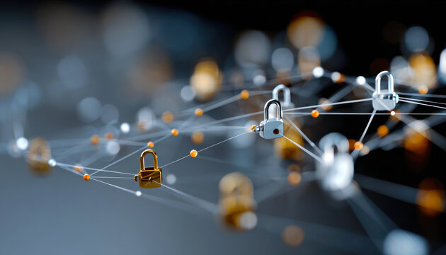Global cybersecurity network concept showing interconnected padlocks across a world map, symbolizing data protection and secure digital across international connections - Powered by Adobe