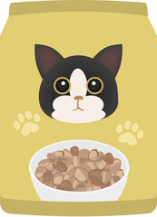 Illustration of Cat Food Packaging With Tuxedo Cat 