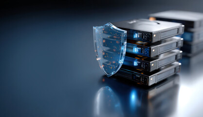 Glowing Cyber security shield protecting icon symbolizing security service concept, Network security, digital crime, personal data protection for business data