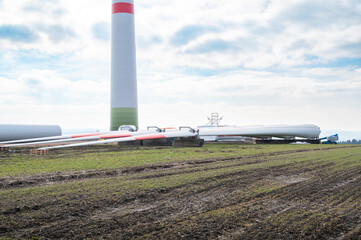 Fototapeta na wymiar Construction site for wind turbine park, transformation to renewable sustainable energy, windfarm, environment and infrastructure in Germany