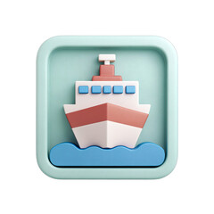 Square icon, light teal frame, 3D ship, pastel colors