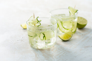 Refreshing drink with lime and cucumber	
