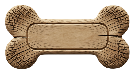 Rustic wooden dog bone shaped sign isolated on transparent background