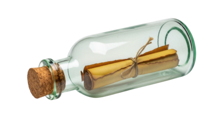 Message in a Bottle with Rolled Parchment and Cork Isolated PNG Cutout Transparent