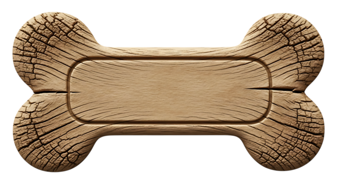 Rustic wooden dog bone shaped sign isolated on transparent background - Powered by Adobe