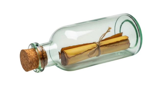 Message in a Bottle with Rolled Parchment and Cork Isolated PNG Cutout Transparent