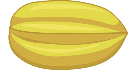 Cute Yellow Star Fruit Carambola Flat Style Vector Illustration