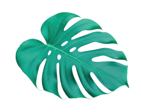Teal Green Tropical Monstera Leaf with Splits Isolated PNG Cutout Transparent