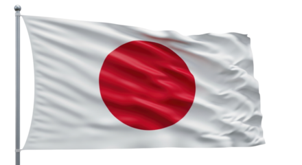 Waving Japan National Flag on Pole Isolated PNG Cutout Transparent Background