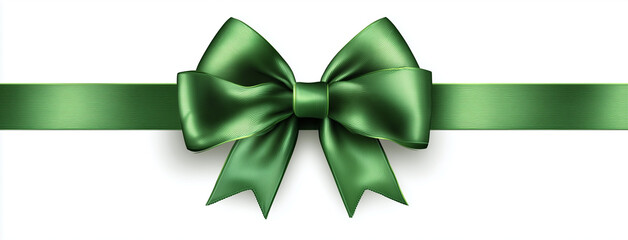 Elegant green satin ribbon bow isolated on white background for gift wrapping and decoration